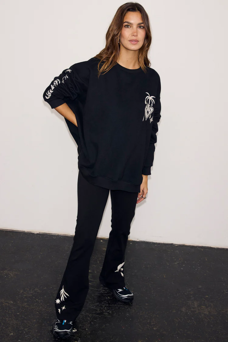 Black Cotton Wide Leg with Ecru Embroidery - Image 7