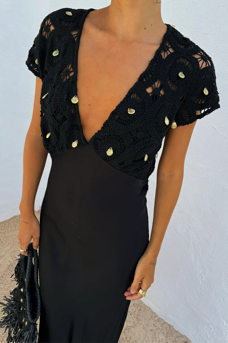 Black Crochet Shell Elodie Dress Petite - Image 7