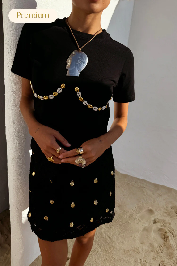 Black Crochet Shell Wrap Skirt - Image 3