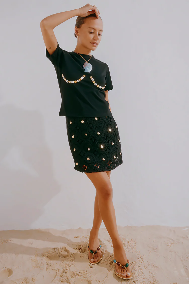Black Crochet Shell Wrap Skirt - Image 5