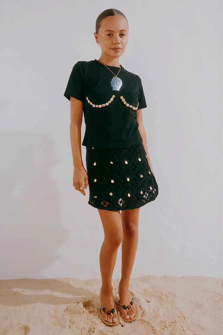 Black Crochet Shell Wrap Skirt - Image 6