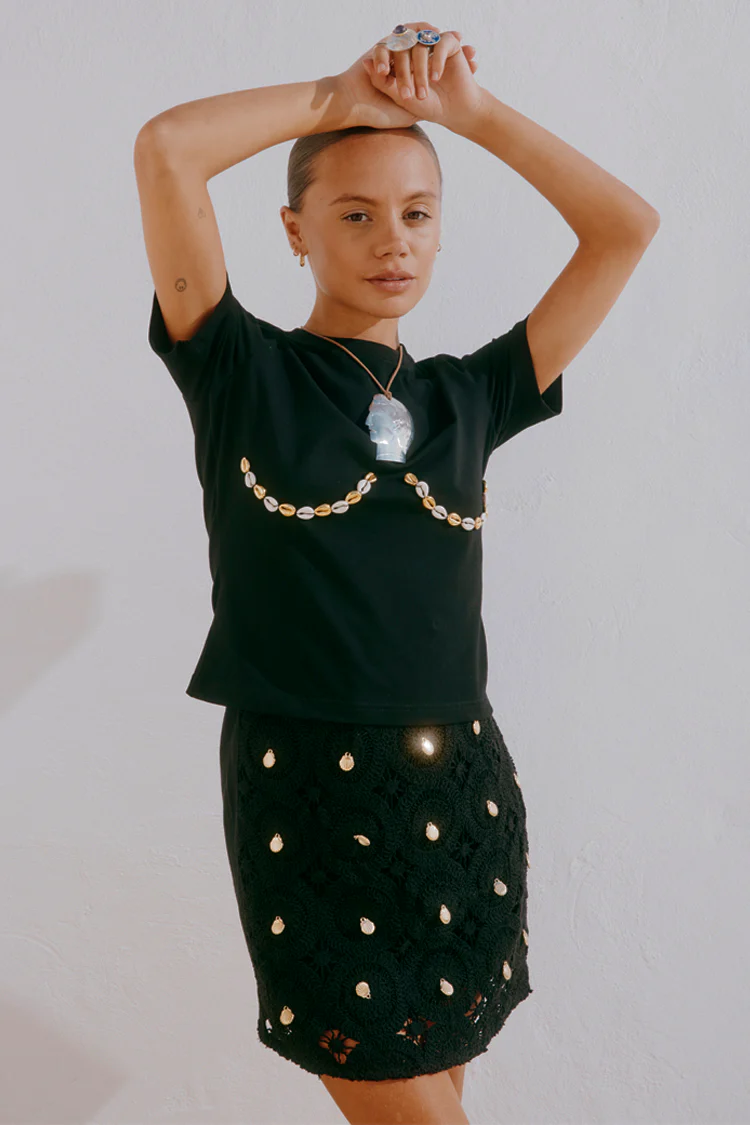 Black Crochet Shell Wrap Skirt - Image 7
