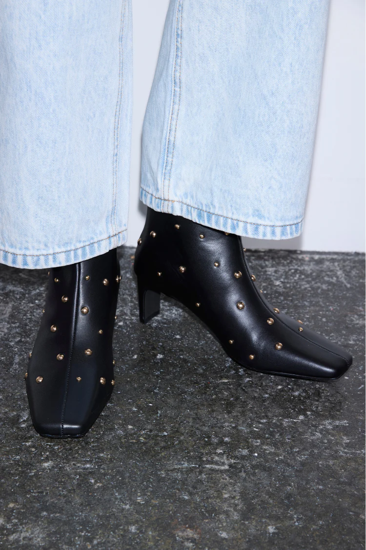 Black Leather Boots with Gold Studs - Image 4