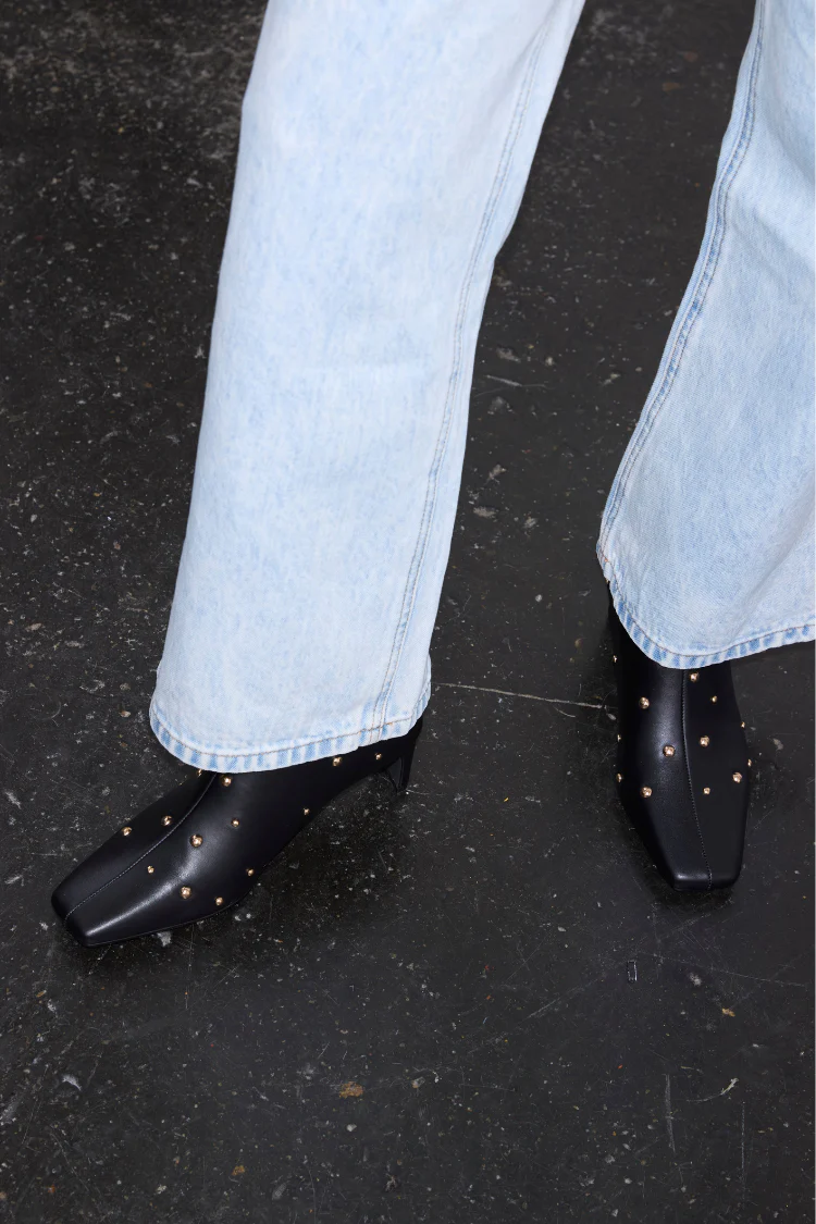 Black Leather Boots with Gold Studs - Image 7