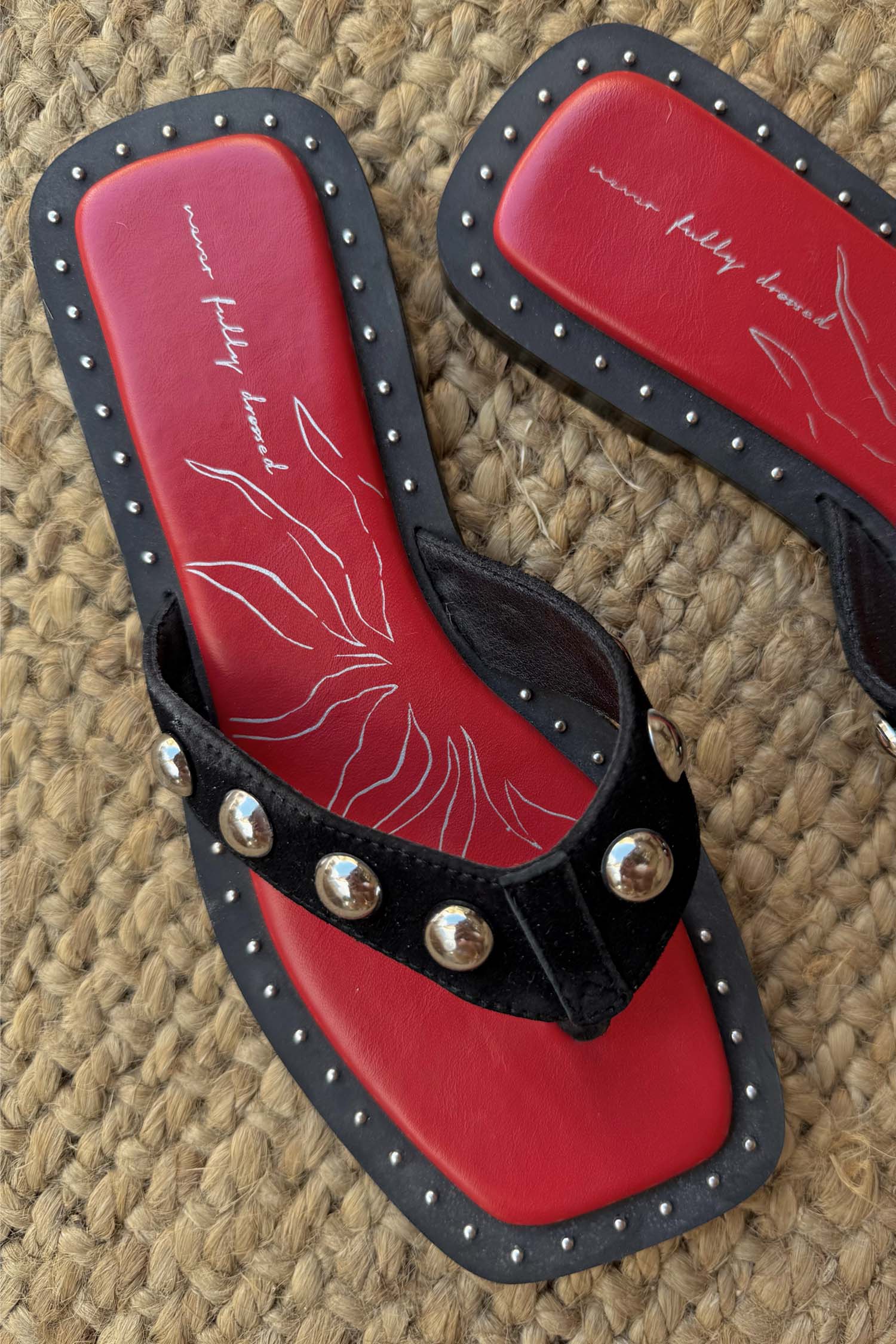 Black Leather Stud Sandals - Image 6