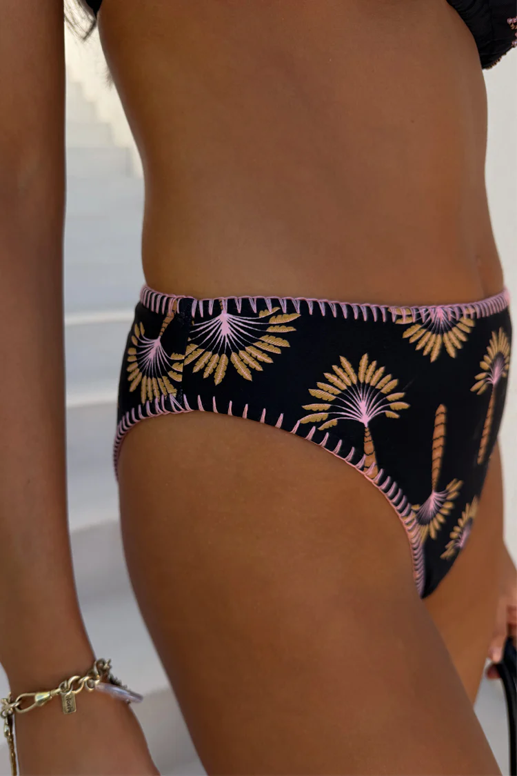 Black Palm Embroidered High Leg Brief - Image 4