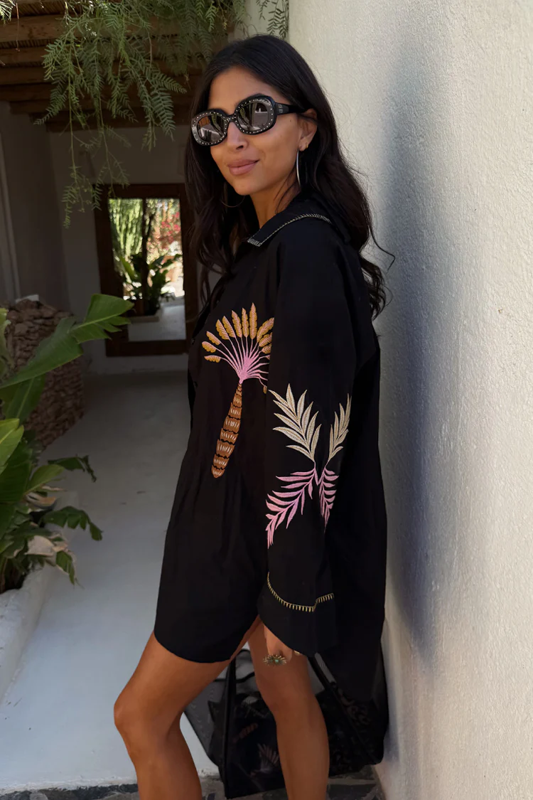 Black Palm Embroidered Shirt - Image 5