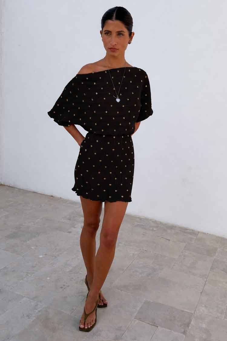Black Plisse Mini Tilly Dress - Image 3