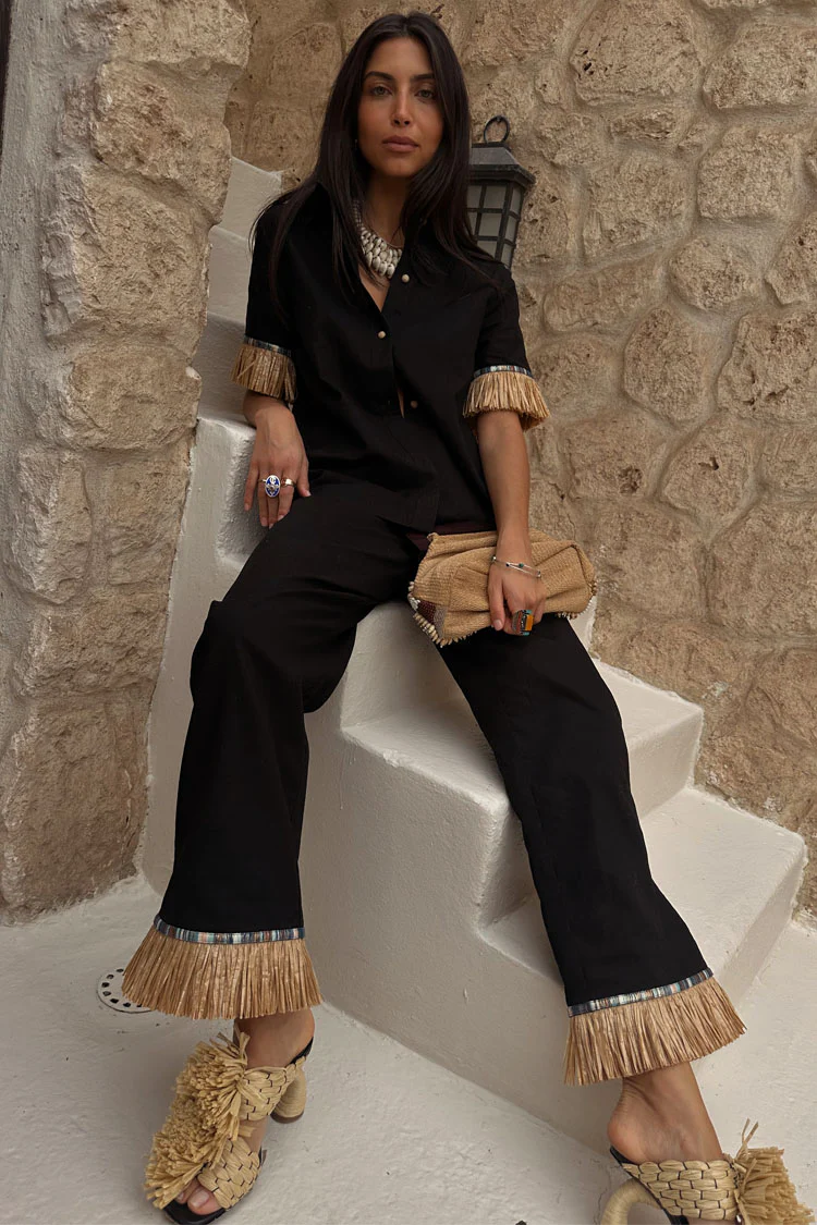 Black Raffia Marra Trousers - Image 3