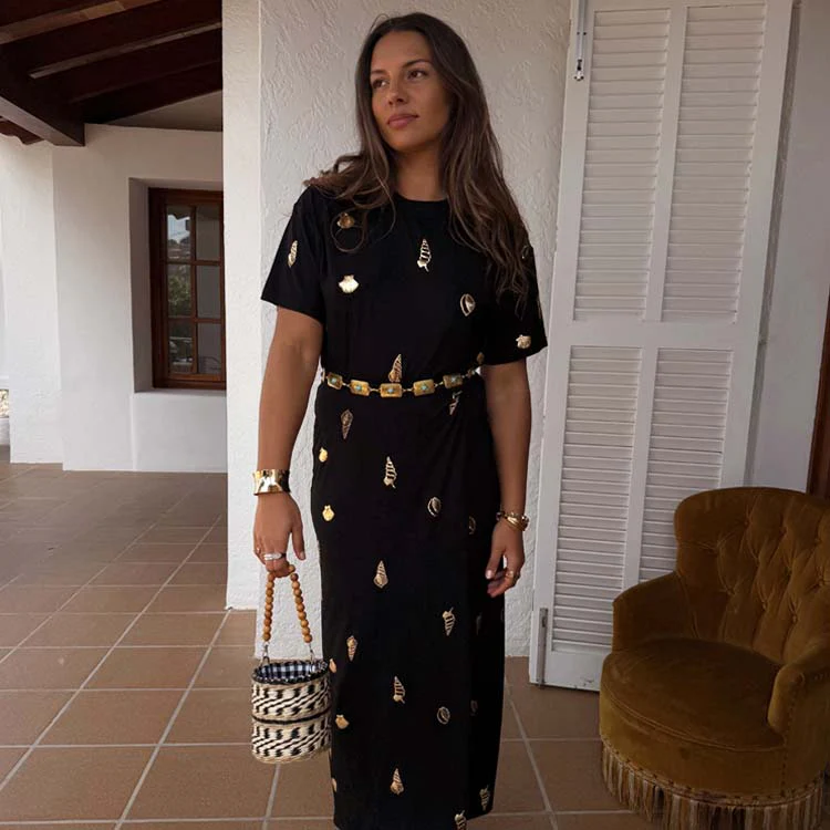 Black Shell Midi Leia Dress