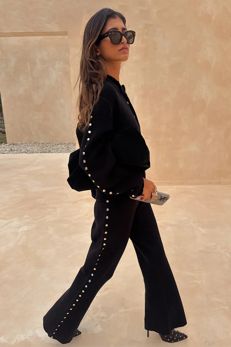 Black Studded Knit Trousers - Image 2