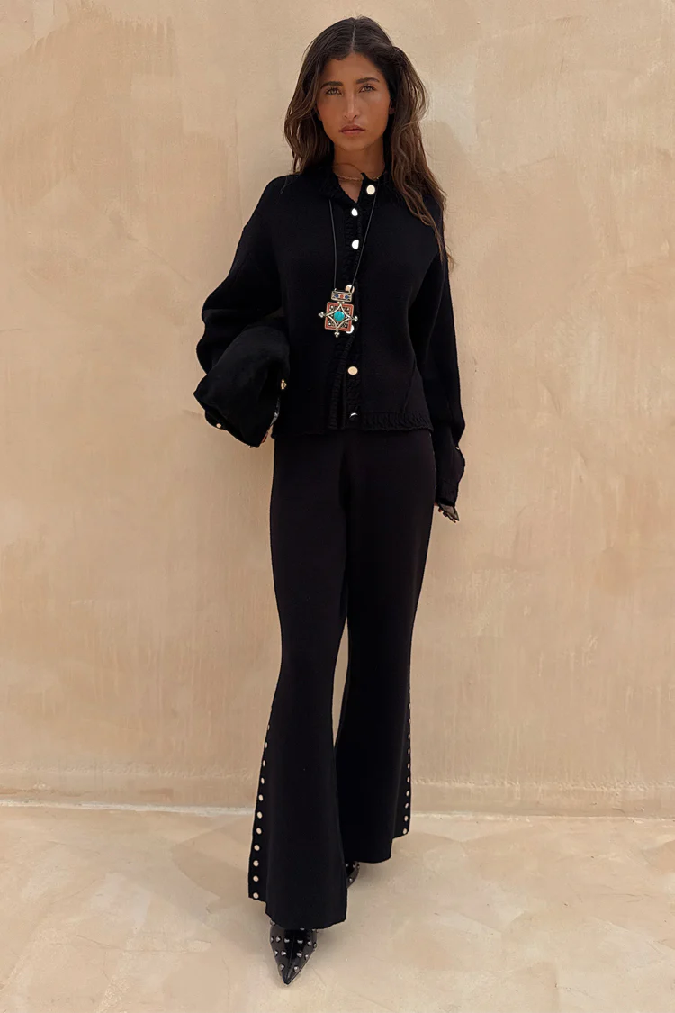 Black Studded Knit Trousers - Image 4