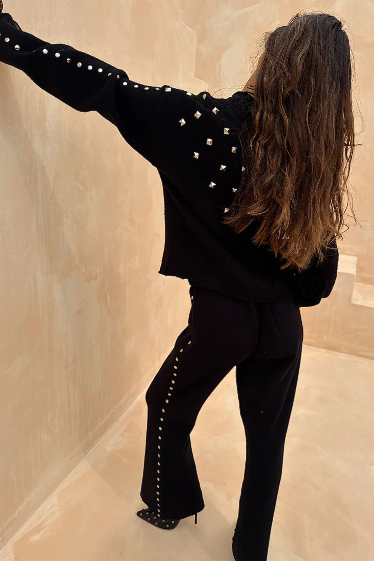 Black Studded Knit Trousers - Image 5