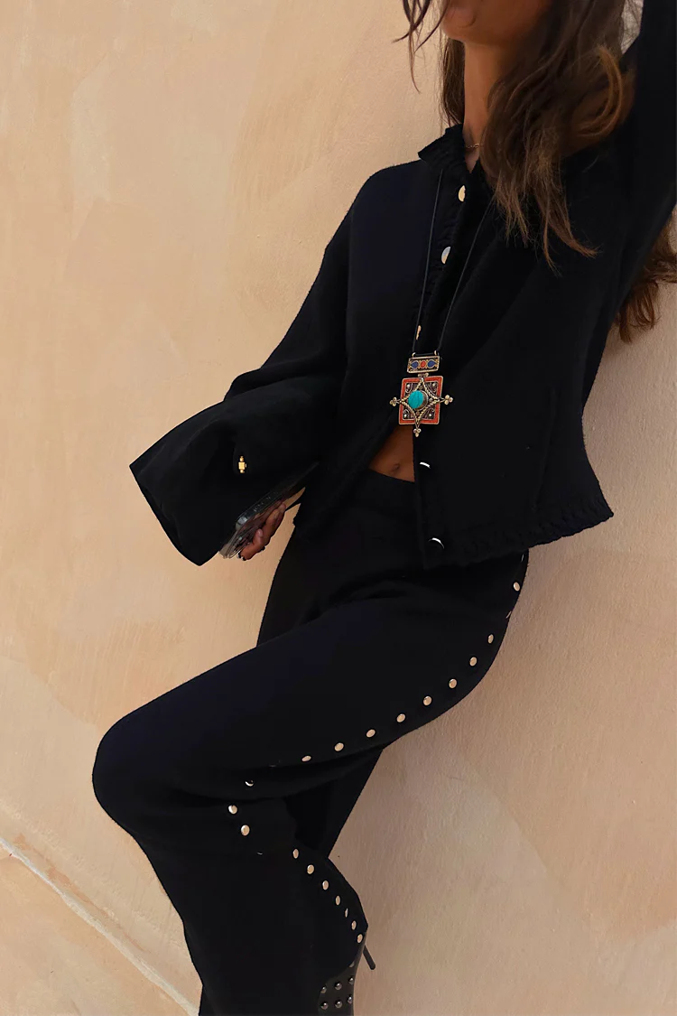 Black Studded Knit Trousers - Image 7
