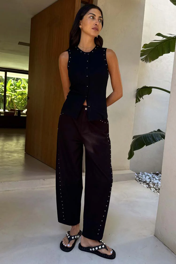 Black Studded Barrel Jeans - Image 2