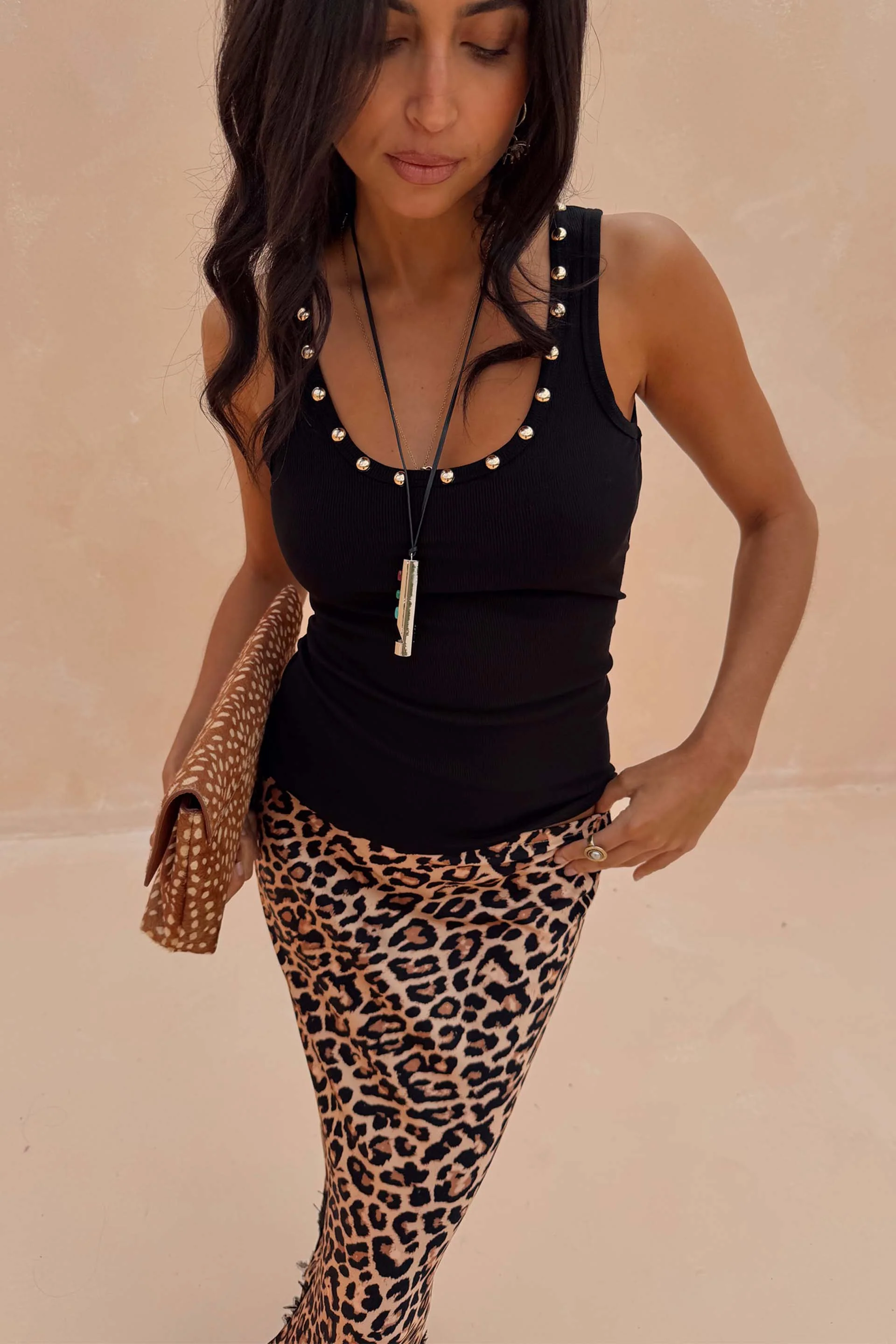 Black Studded Rib Vest - Image 2