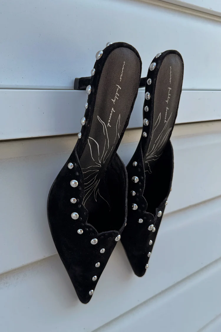 Black Suede Mules with Silver Studs - Image 4