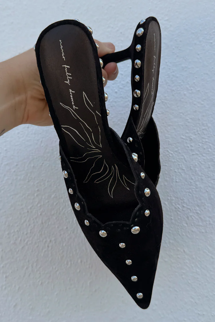 Black Suede Mules with Silver Studs - Image 6