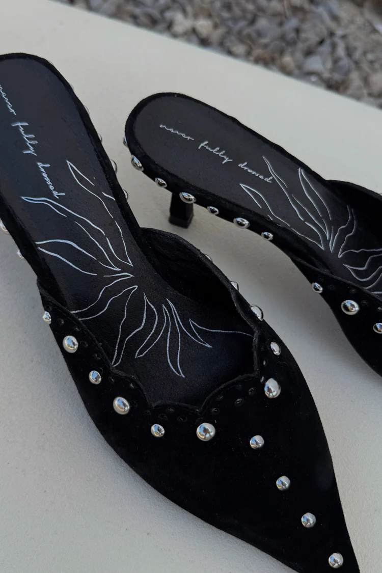 Black Suede Mules with Silver Studs - Image 7