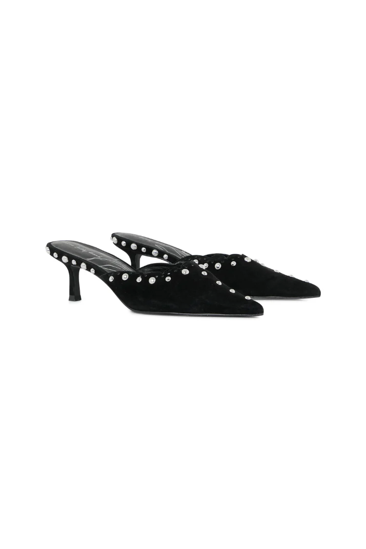 Black Suede Mules with Silver Studs - Image 8