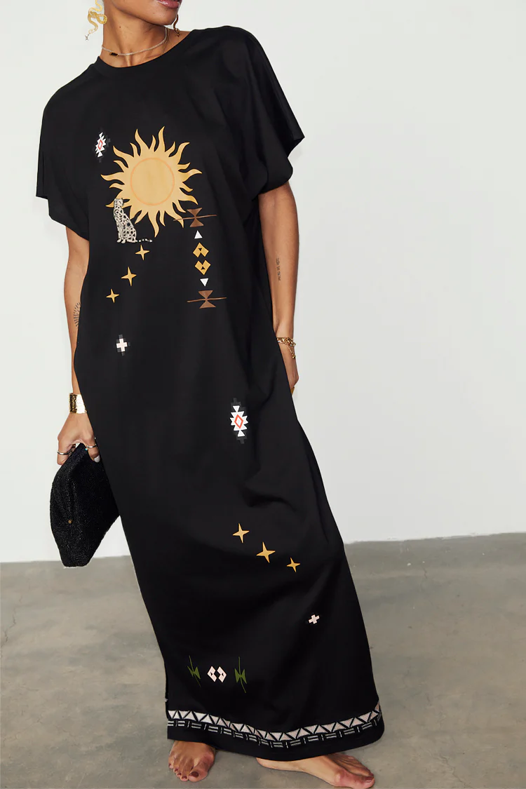 Black Sunshine Palm T-Shirt Dress - Image 3