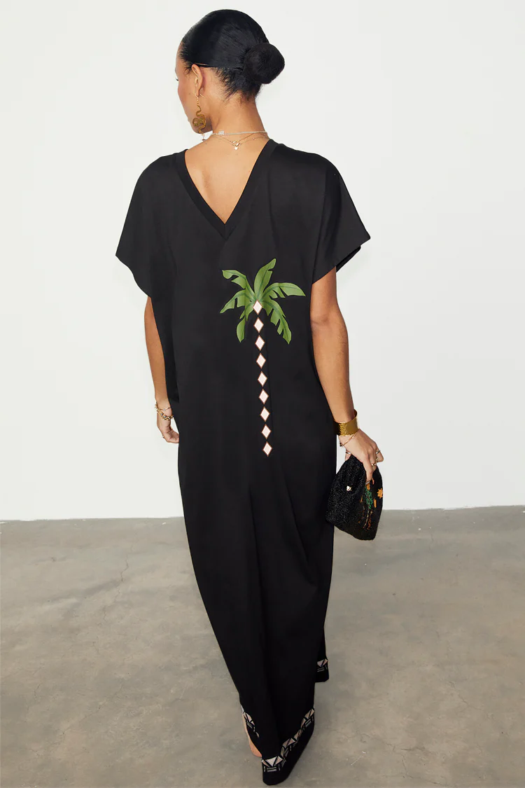 Black Sunshine Palm T-Shirt Dress - Image 8