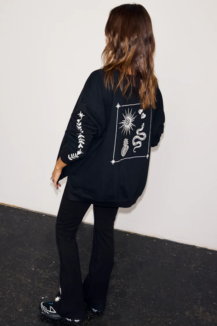 Black Sweatshirt with Ecru Embroidery - Image 2