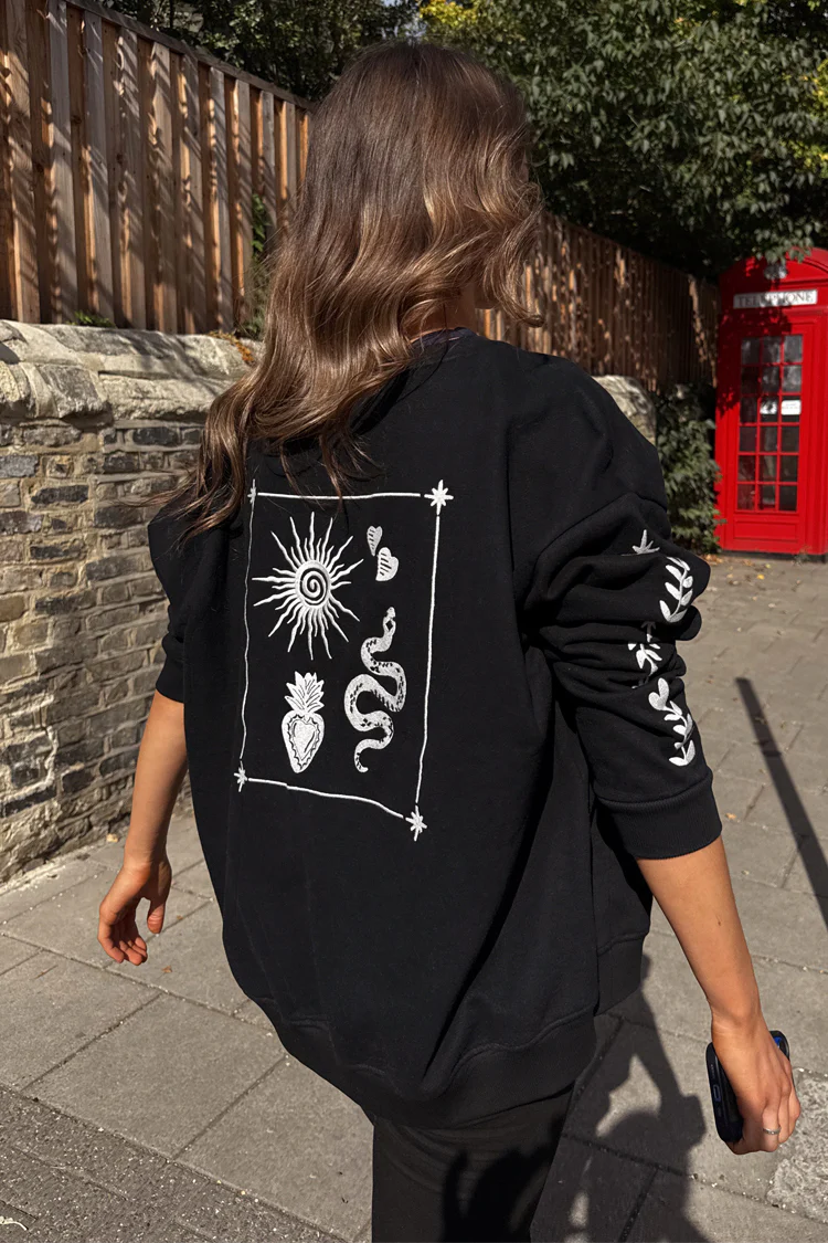 Black Sweatshirt with Ecru Embroidery - Image 5