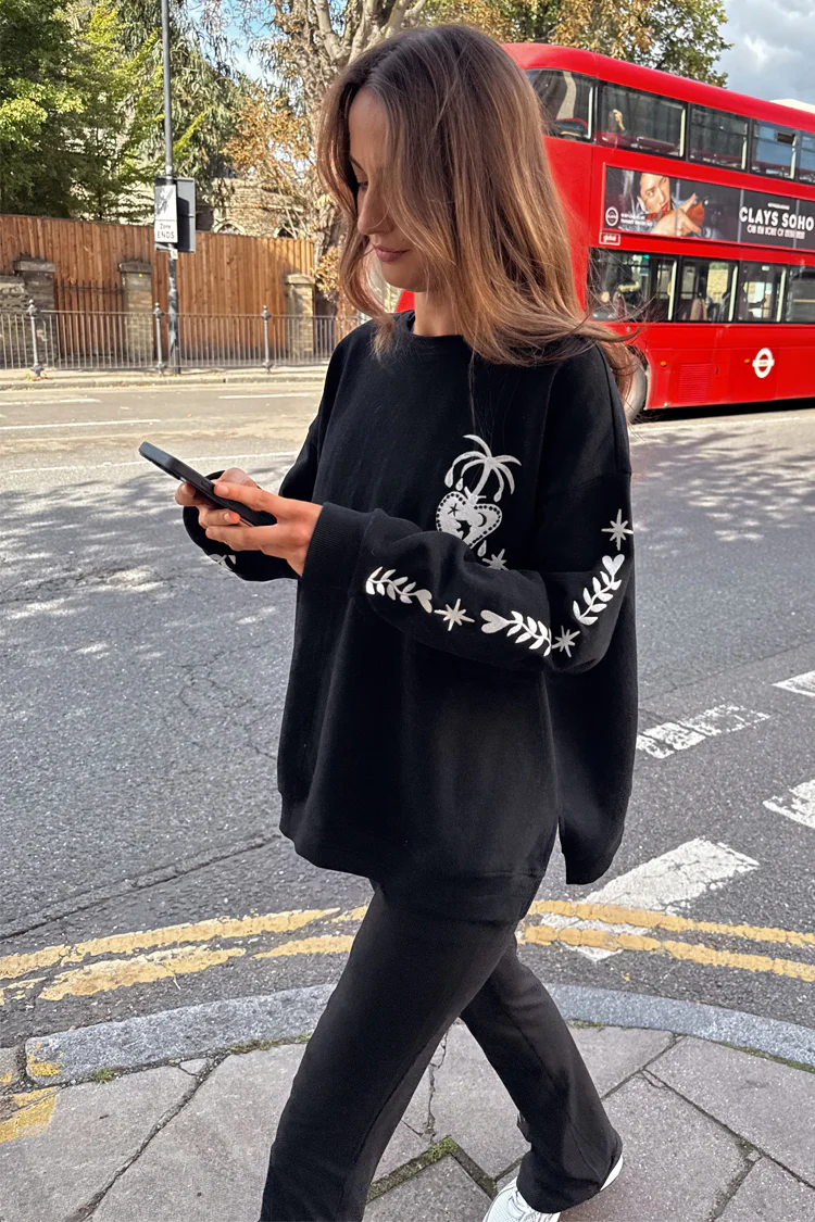 Black Sweatshirt with Ecru Embroidery - Image 6