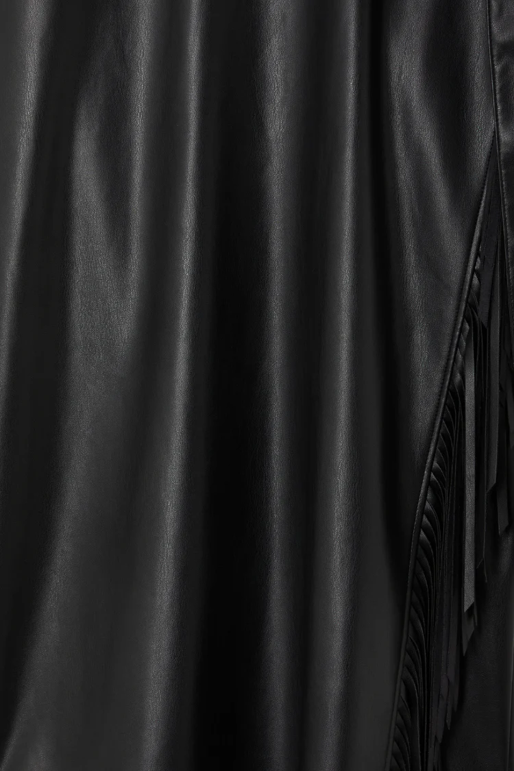 Black Vegan Leather Mini Fringe Jaspre Skirt - Image 10