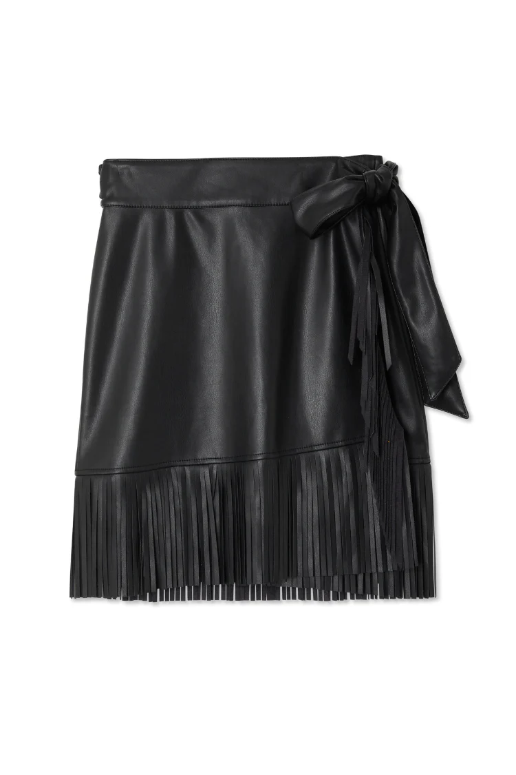 Black Vegan Leather Mini Fringe Jaspre Skirt - Image 9