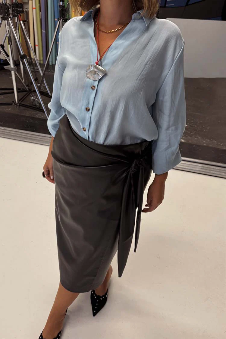 Black Vegan Leather Wrap Skirt - Image 12