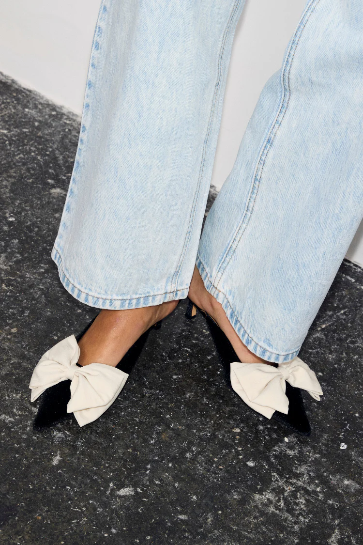 Black Velvet Bow Mules - Image 2