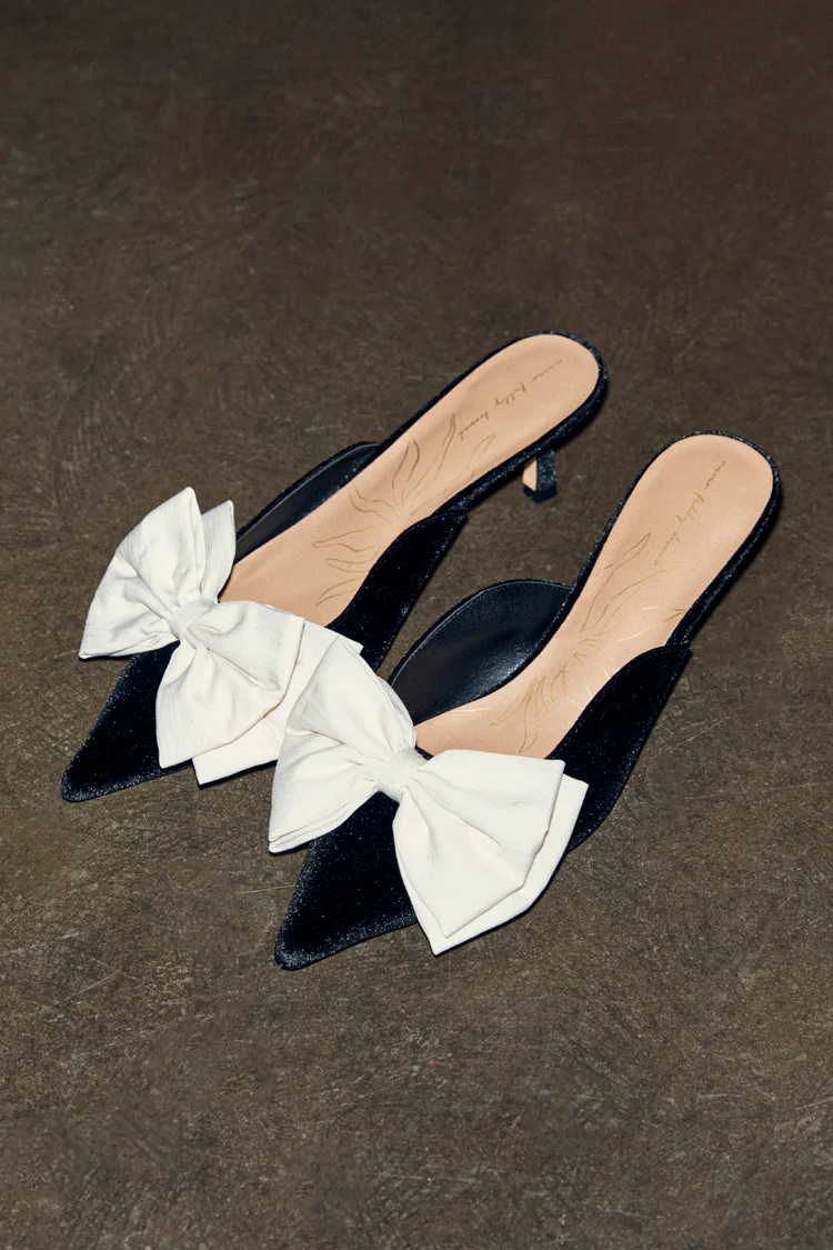 Black Velvet Bow Mules - Image 3