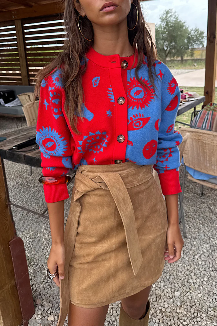 Blue and Red Holly Cardigan - Image 3