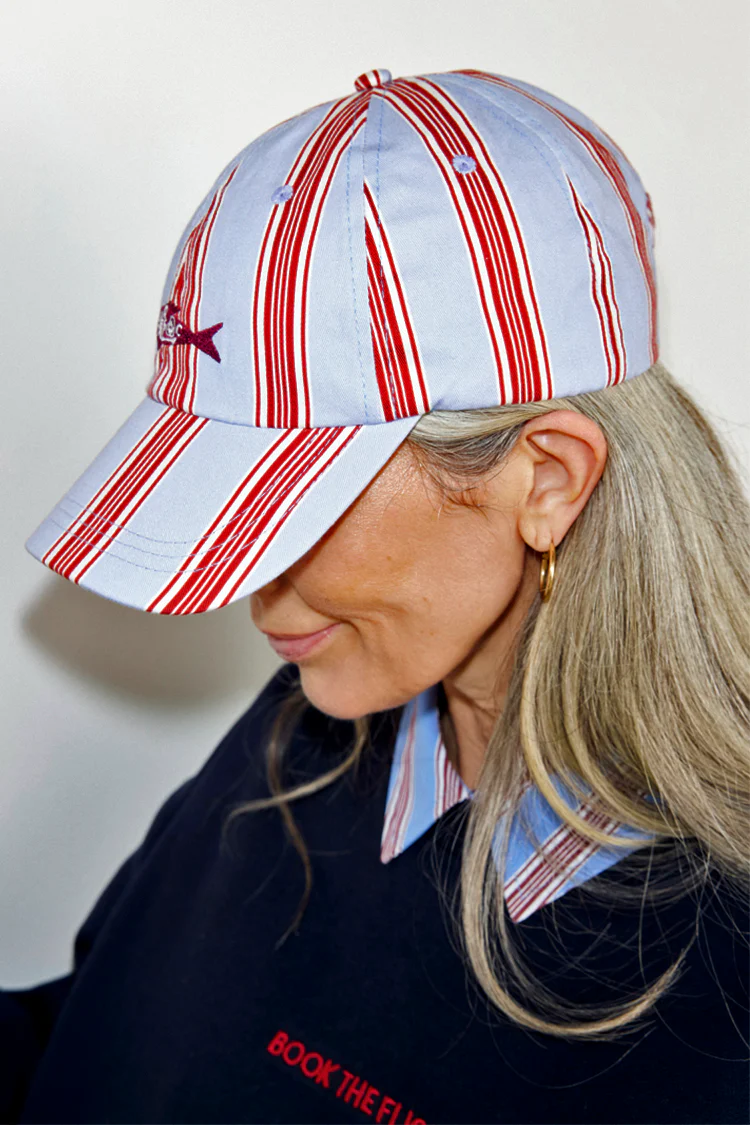 Blue Cotton Stripe Cap with Fish Embroidery - Image 4