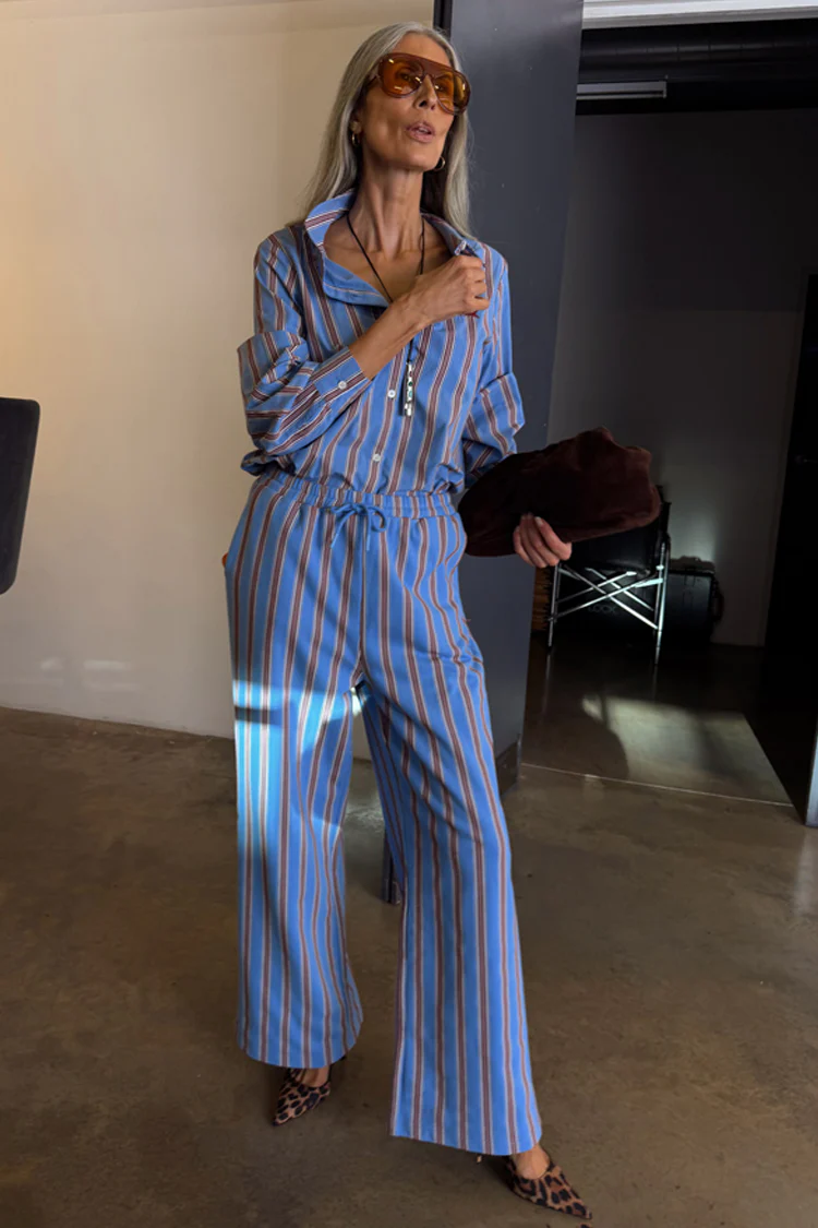 Blue Cotton Stripe Jogger - Image 11