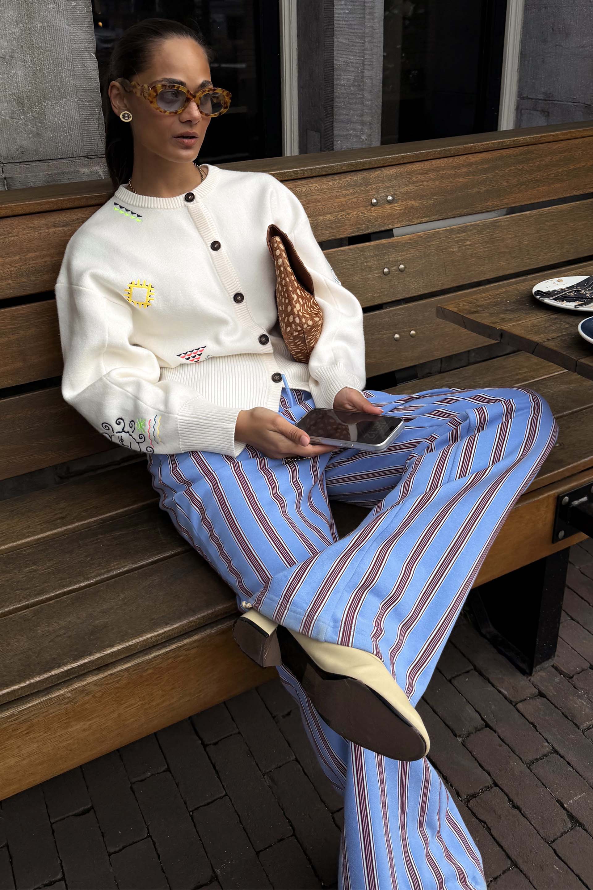 Blue Cotton Stripe Jogger - Image 4