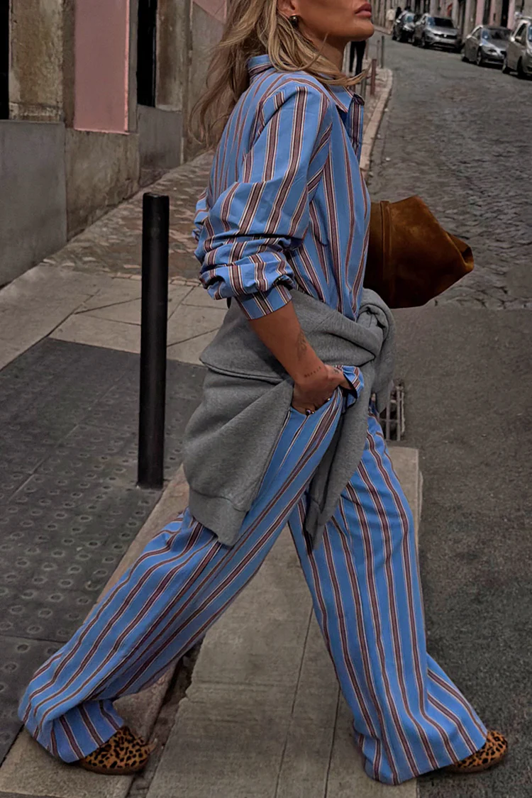 Blue Cotton Stripe Jogger - Image 5