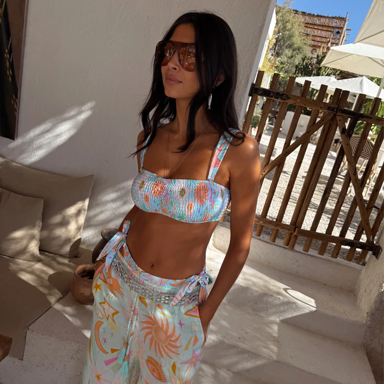 Blue Dreamer Shirred Bandeau Top