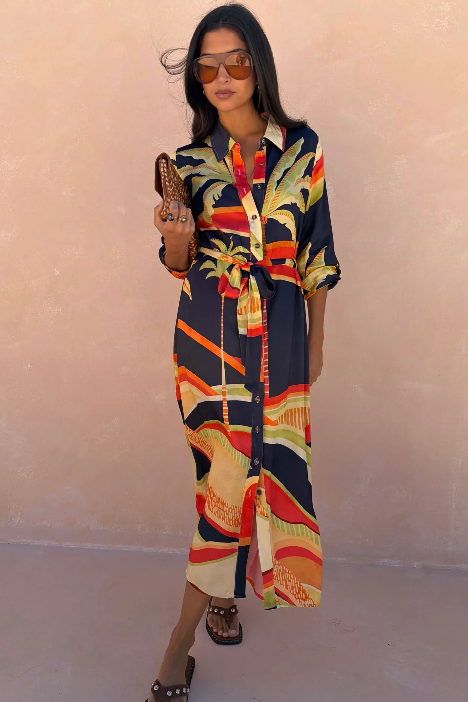 Blue Palm Shirt Dress - Image 2