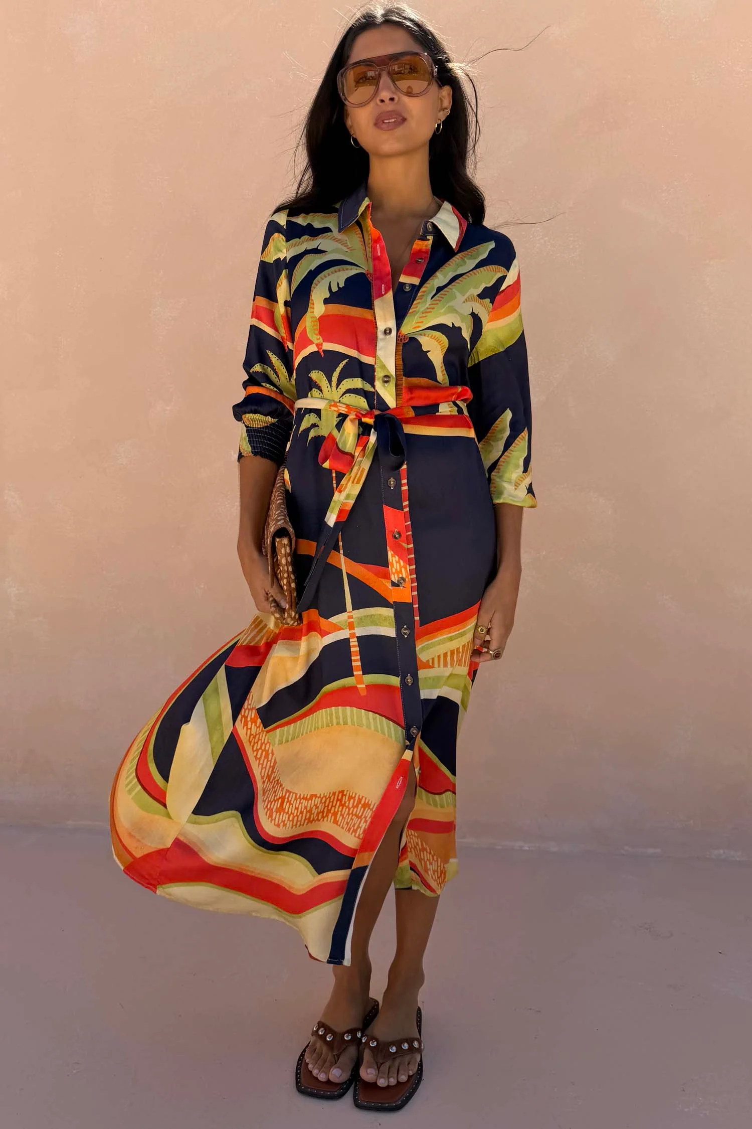 Blue Palm Shirt Dress - Image 5