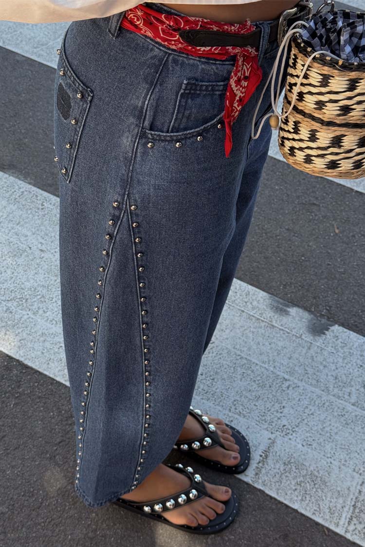 Blue Studded Barrel Jeans - Image 2