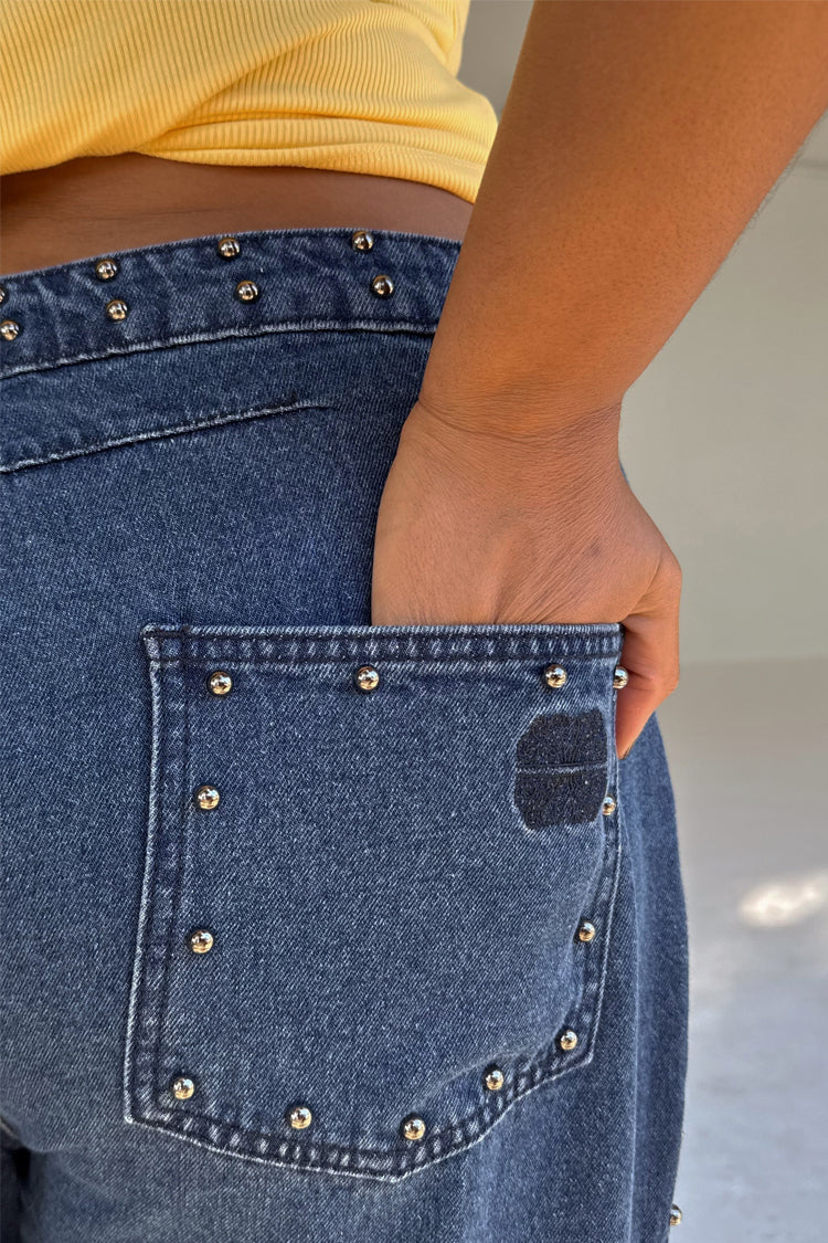 Blue Studded Barrel Jeans - Image 7