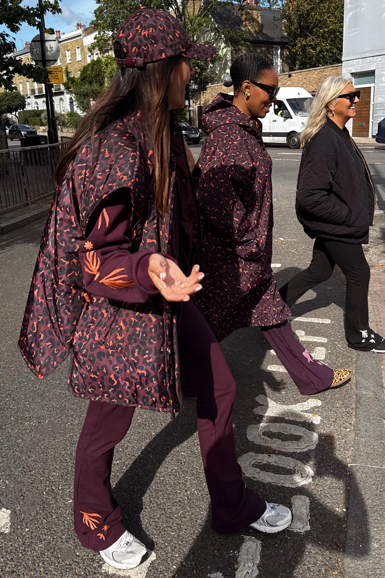 Burgundy Cotton Wide Leg Pants with Coral Embroidery - Image 9