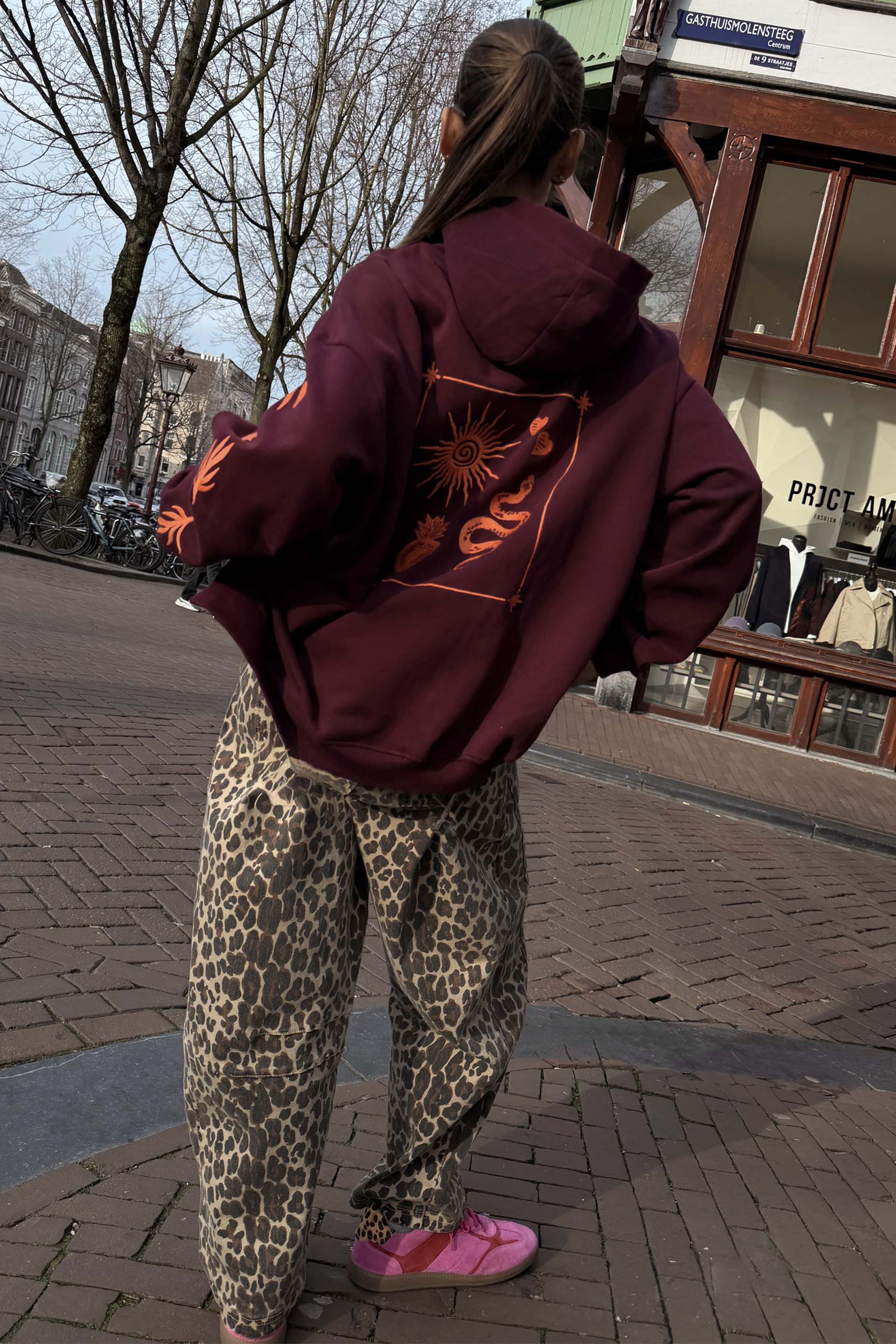 Burgundy Hoodie with Coral Embroidery - Image 5