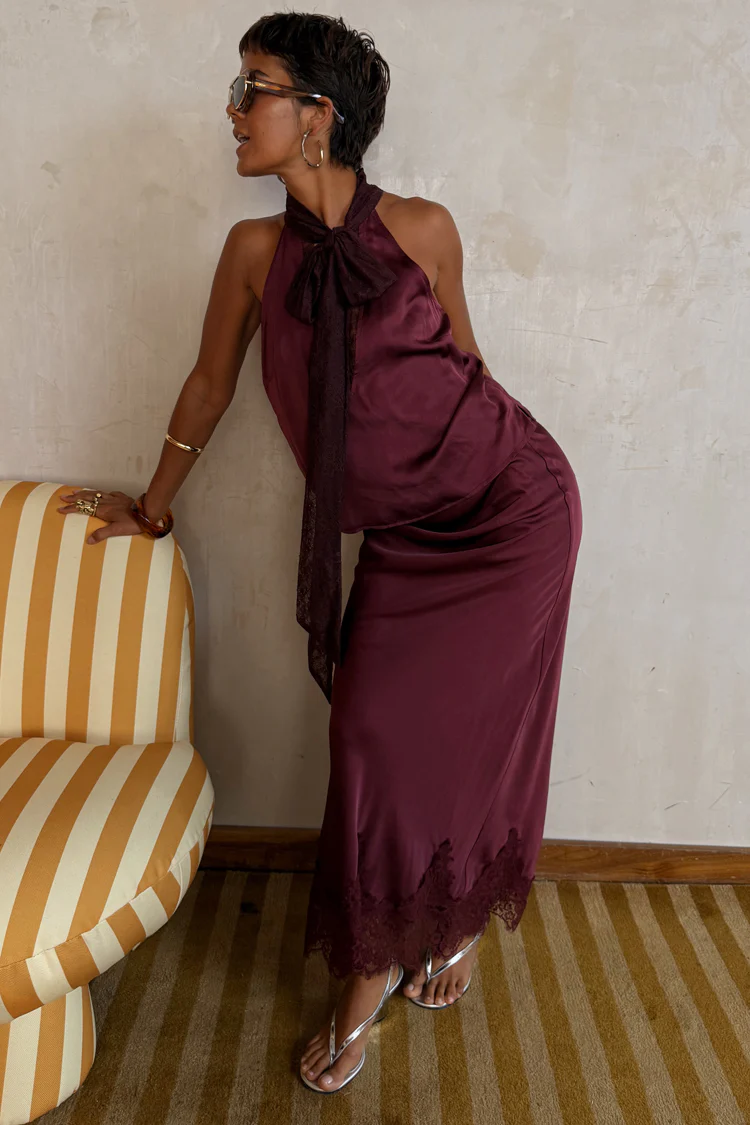 Burgundy Maeva Midi Skirt - Image 4