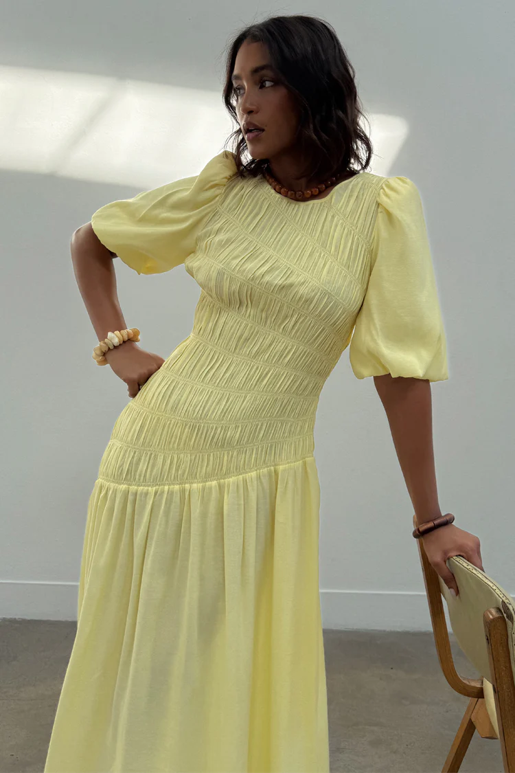 Butter Yellow Shirred Nara Dress - Image 10