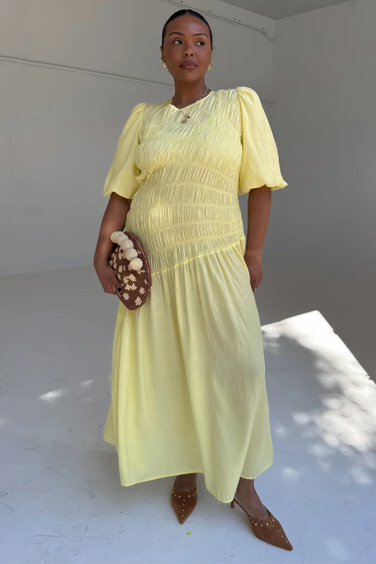 Butter Yellow Shirred Nara Dress - Image 2