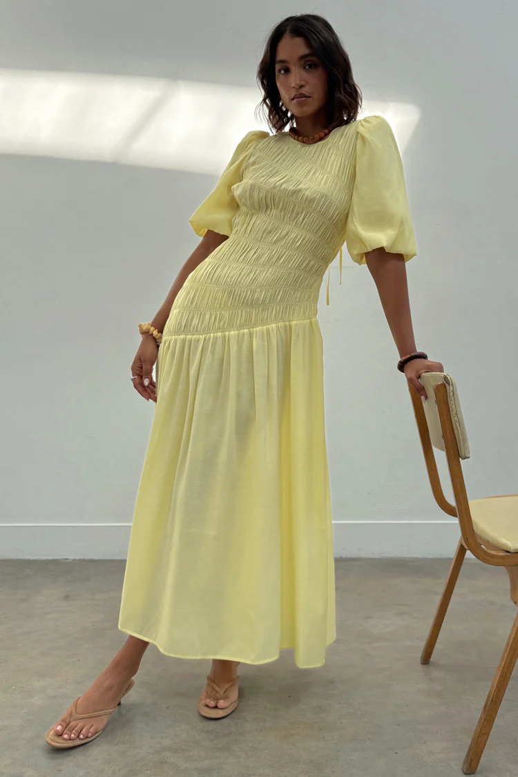 Butter Yellow Shirred Nara Dress - Image 5